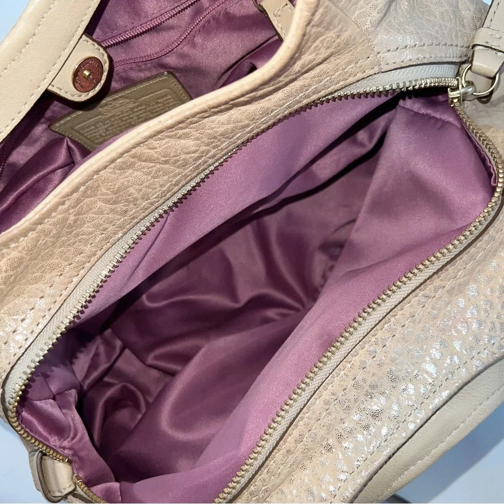Coach Madison Embossed Gold/Tan Metallic Leather Maggie Shoulder Bag Satchel